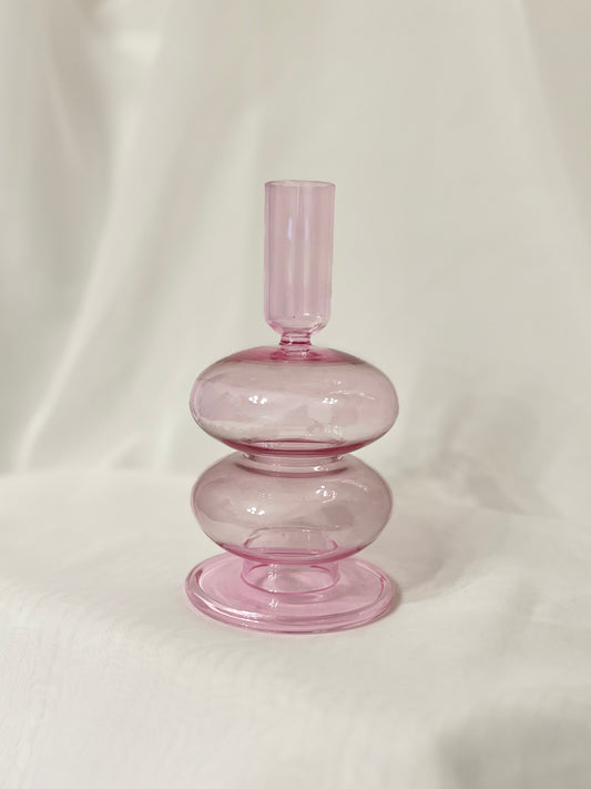 Hand-Blown Colored Glass Candlestick Holders